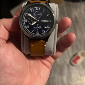 Fossil Men's Blue Dial Watch with Tan Strap